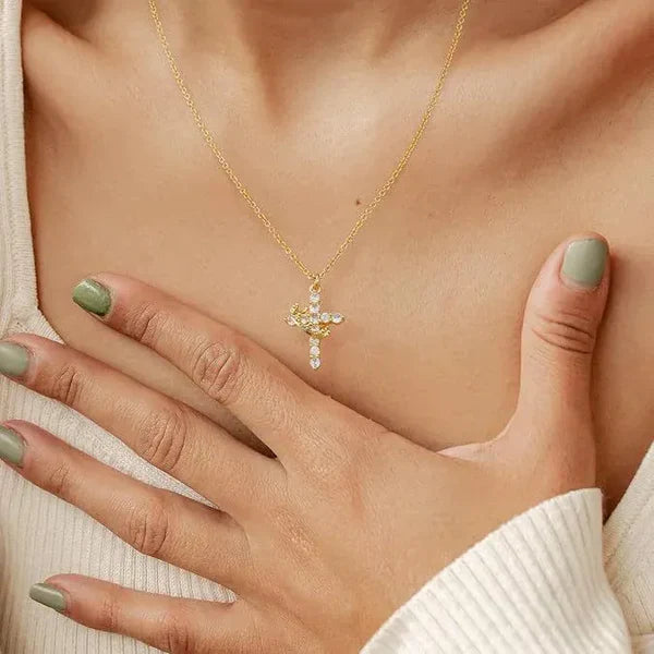 Cross & Crown Necklace - 18k Gold Plated