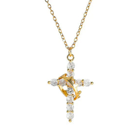 Cross & Crown Necklace - 18k Gold Plated