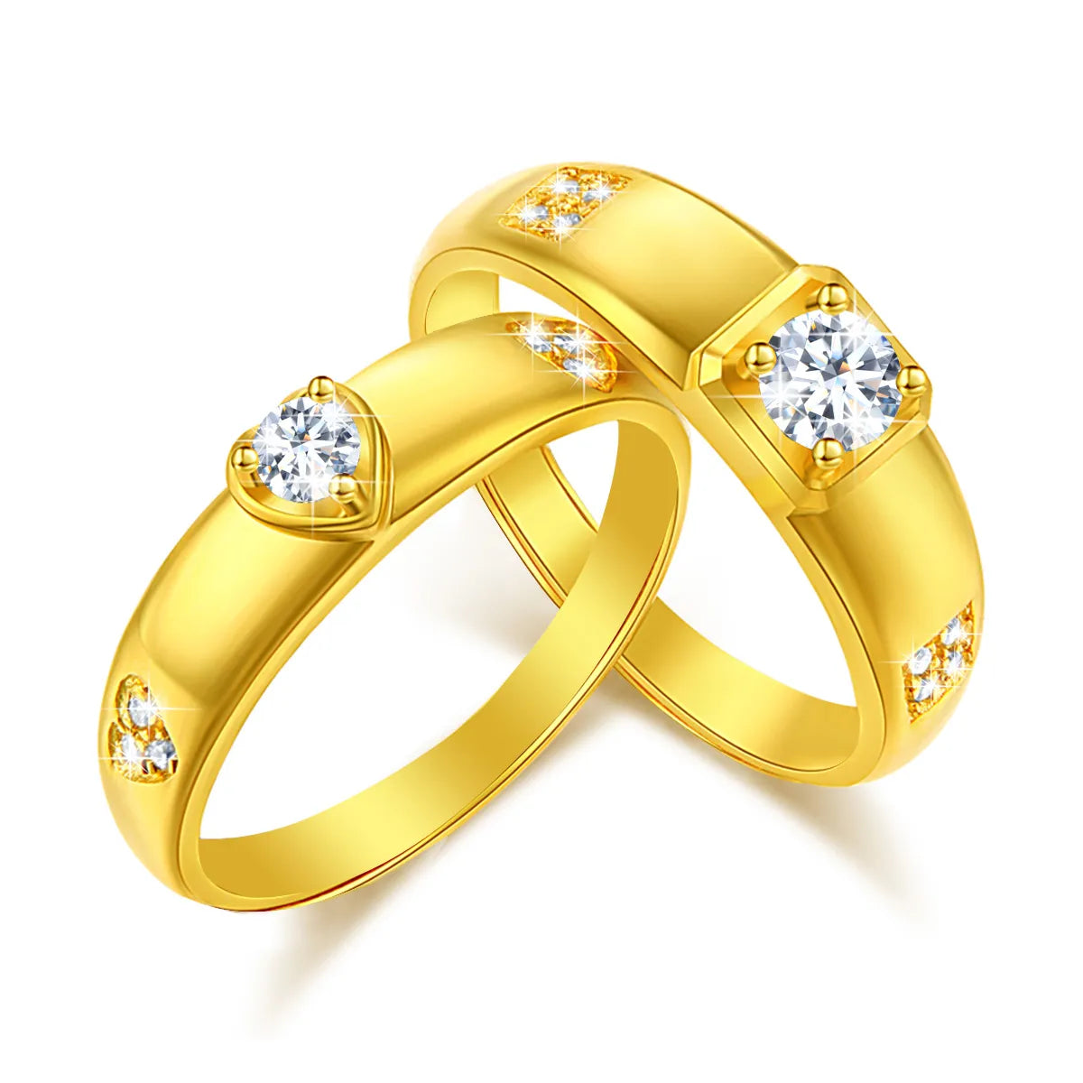 Heaven Pair of Rings in Silver with Gold Plating and Moissanite Stones