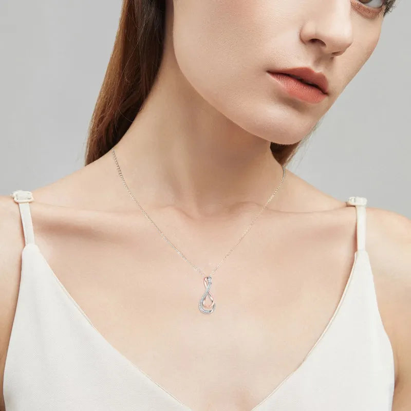 Sterling Silver Necklace with Infinite Love Pendant Set with Moissanites