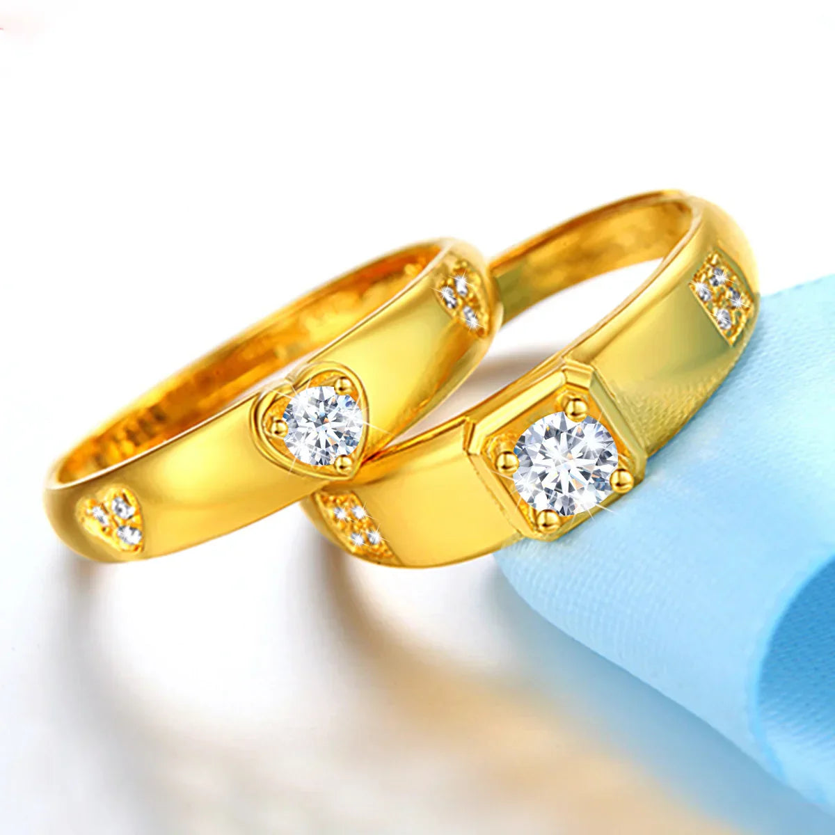 Heaven Pair of Rings in Silver with Gold Plating and Moissanite Stones